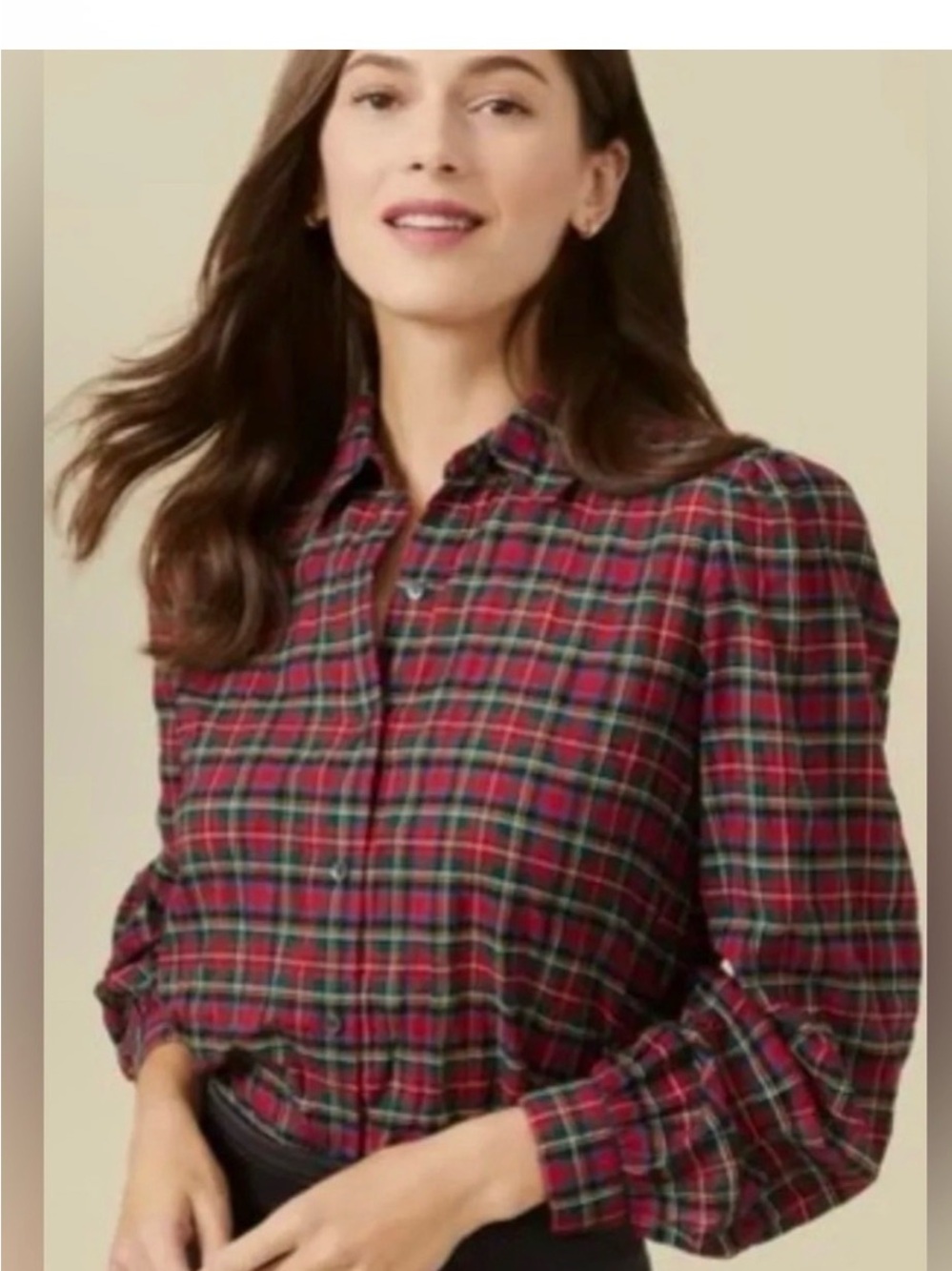 J.McLaughlin red plaid holiday tartan button down preppy sz xs